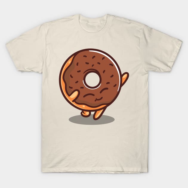 Happy Kawaii Donut Dancing Cute Funny Kawaii Food Brown T-Shirt by AstroWolfStudio